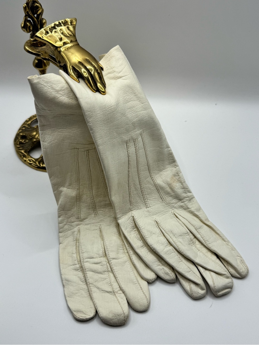 Vintage Laimböck 1950's White Leather Gloves size 6.5 Small
